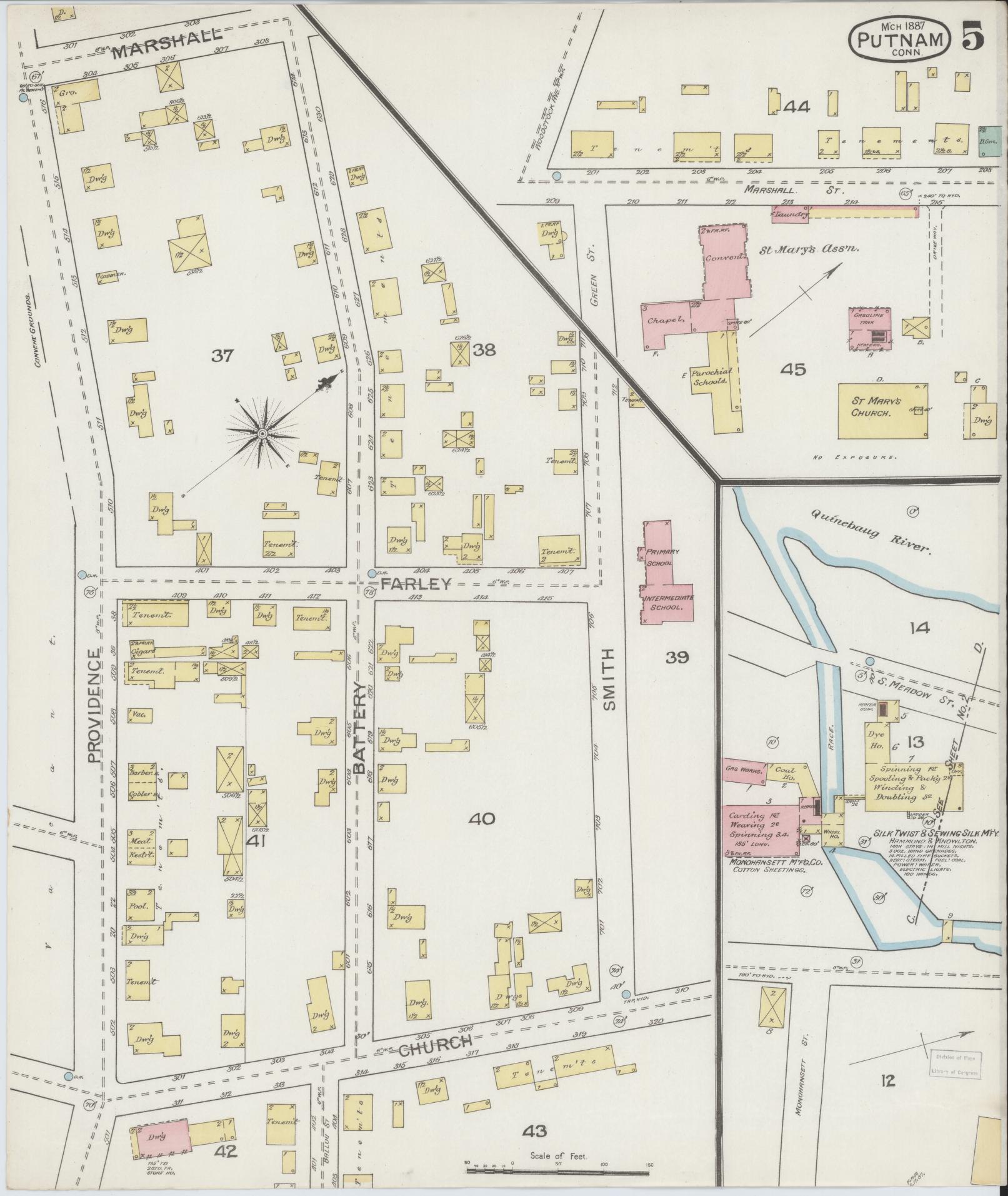 Sanborn Fire Insurance Map from Putnam, Windham County, Connecticut (1887), Sheet #0005 - Historic Sanborn Fire Insurance Map Print, vintage old map wall art, antique decor, genealogy gift, Connecticut Connecticut map