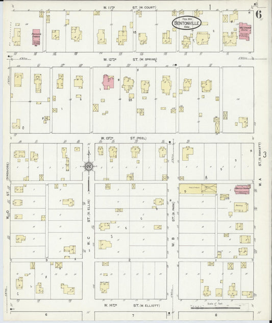 Sanborn Fire Insurance Map from Bentonville, Benton County, Arkansas (1914), Sheet #0006 - Historic Sanborn Fire Insurance Map Print, vintage old map wall art, antique decor, genealogy gift, Arkansas Arkansas map