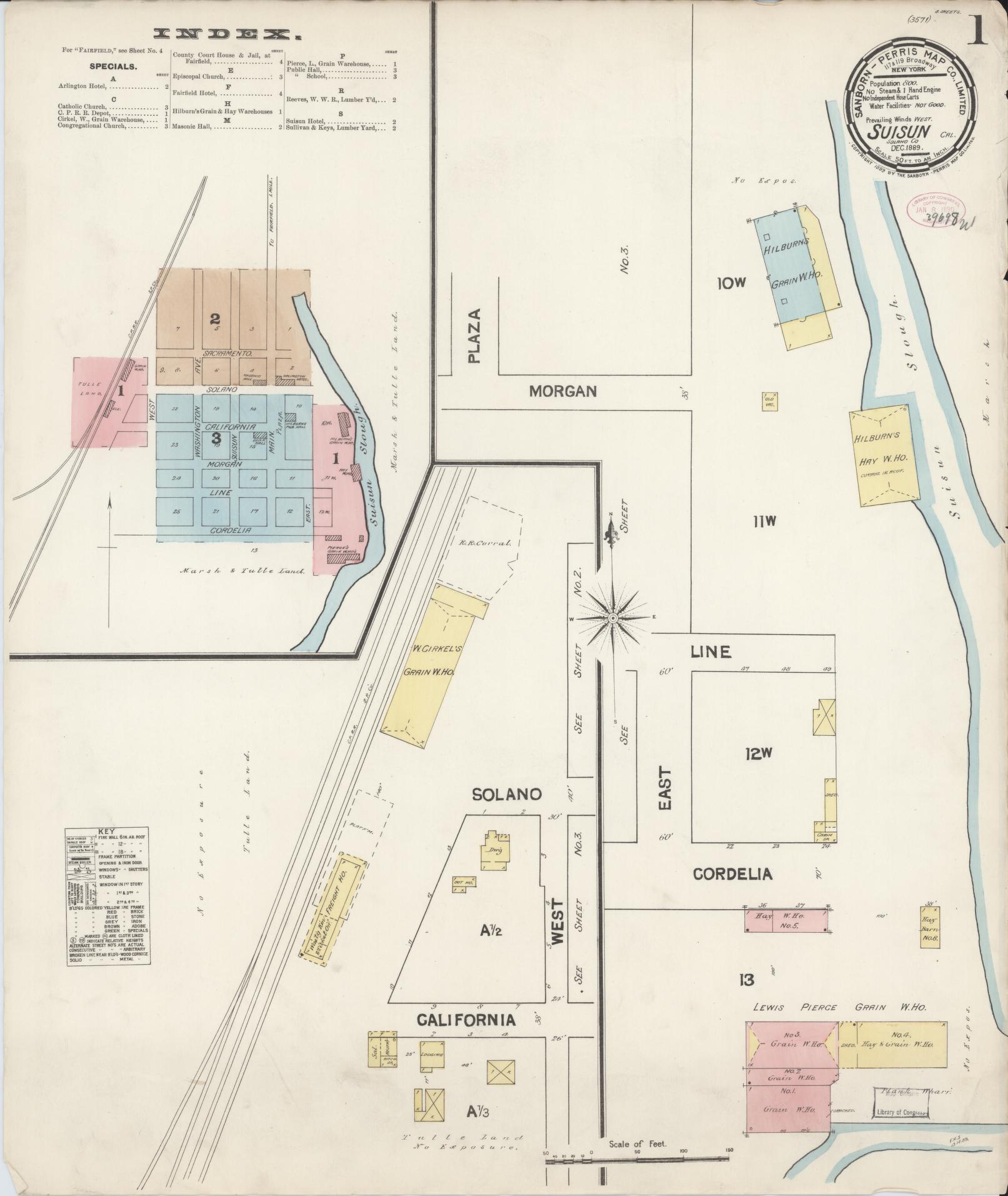 Sanborn Fire Insurance Map from Suisun, Solano County, California (1889), Sheet #0001 - Complete Map Set gallery image, historic Sanborn map, vintage wall art, California California