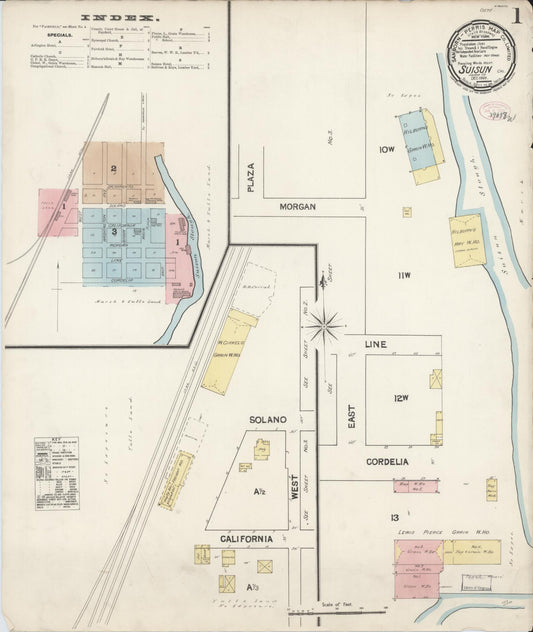 Sanborn Fire Insurance Map from Suisun, Solano County, California (1889), Sheet #0001 - Complete Map Set gallery image, historic Sanborn map, vintage wall art, California California