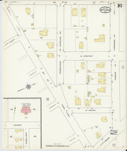 Sanborn Fire Insurance Map from McComb, Pike County, Mississippi (1913), Sheet #0016 - Historic Sanborn Fire Insurance Map Print, vintage old map wall art, antique decor, genealogy gift, Mississippi Mississippi map