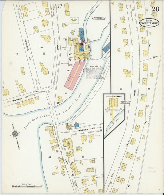 Sanborn Fire Insurance Map from Pawtuxet Valley, Kent and Providence Counties, Rhode Island (1911), Sheet #0028 - Historic Sanborn Fire Insurance Map Print, vintage old map wall art, antique decor, genealogy gift, Washington Washington map