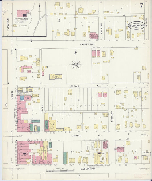 Sanborn Fire Insurance Map from Independence, Jackson County, Missouri (1907), Sheet #0007 - Historic Sanborn Fire Insurance Map Print, vintage old map wall art, antique decor, genealogy gift, Missouri Missouri map