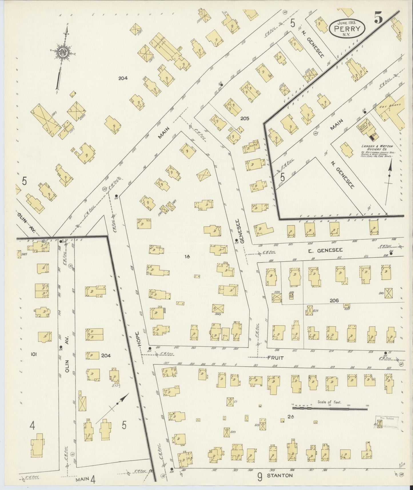 Sanborn Fire Insurance Map from Perry, Wyoming County, New York (1913), Sheet #0005 - Complete Map Set gallery image, historic Sanborn map, vintage wall art, Perry Wyoming