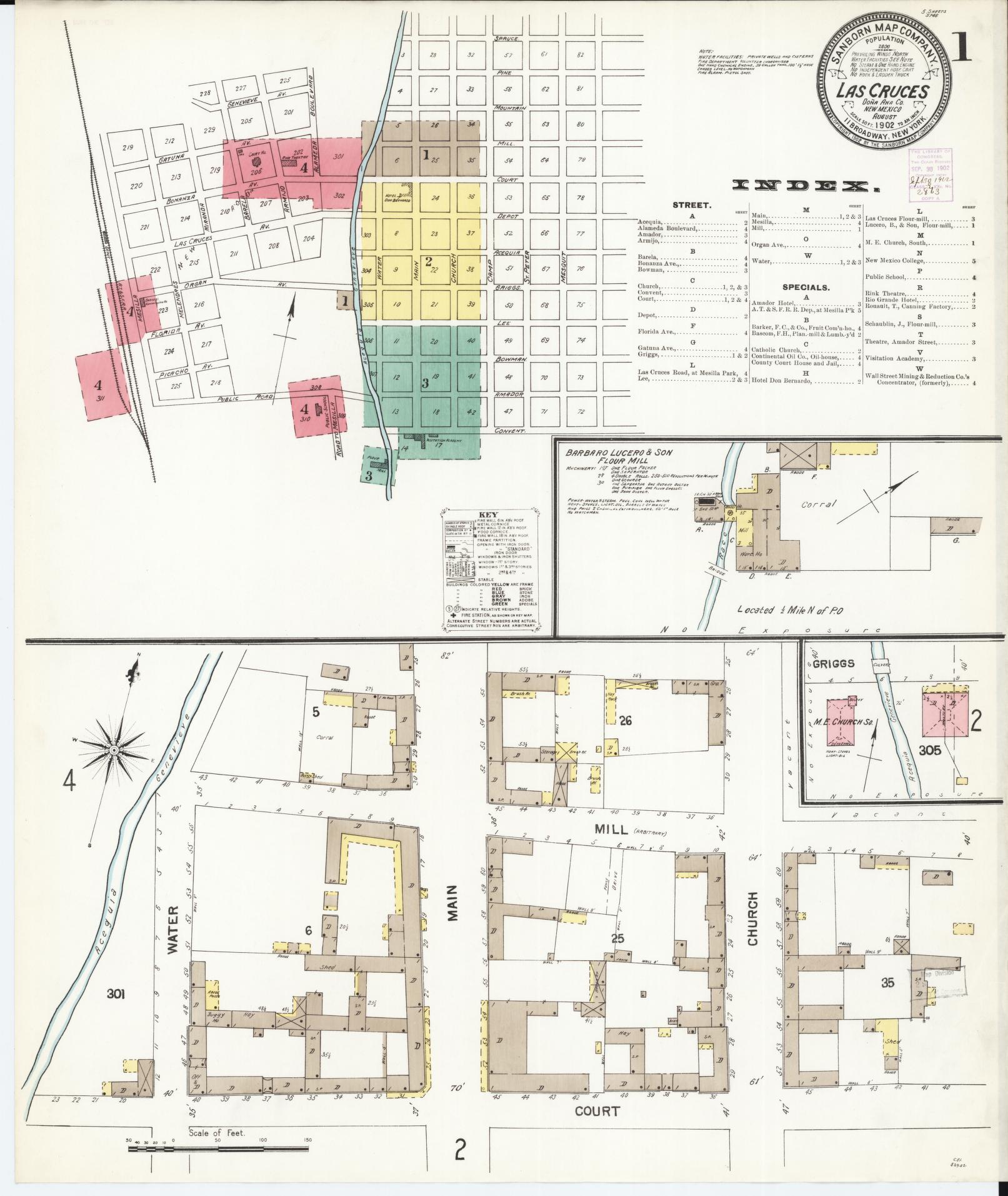 Sanborn Fire Insurance Map from Las Cruces, Dona Ana County, New Mexico (1902), Sheet #0001 - Complete Map Set gallery image, historic Sanborn map, vintage wall art, New Mexico New Mexico