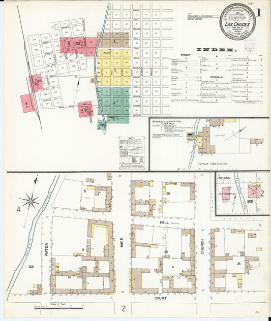 Sanborn Fire Insurance Map from Las Cruces, Dona Ana County, New Mexico (1902), Sheet #0001 - Complete Map Set gallery image, historic Sanborn map, vintage wall art, New Mexico New Mexico