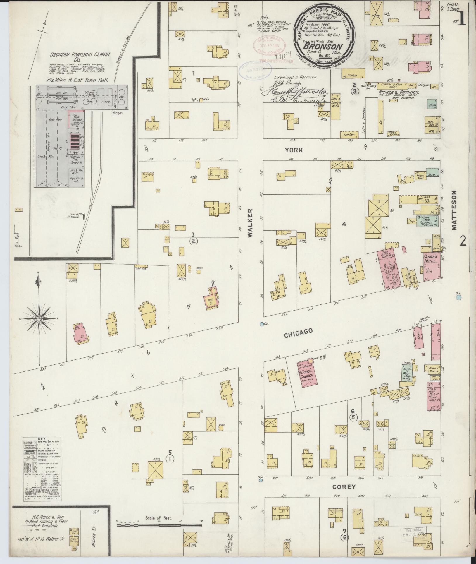 Sanborn Fire Insurance Map from Bronson, Branch County, Michigan (1897), Sheet #0001 - Complete Map Set gallery image, historic Sanborn map, vintage wall art, Michigan Michigan