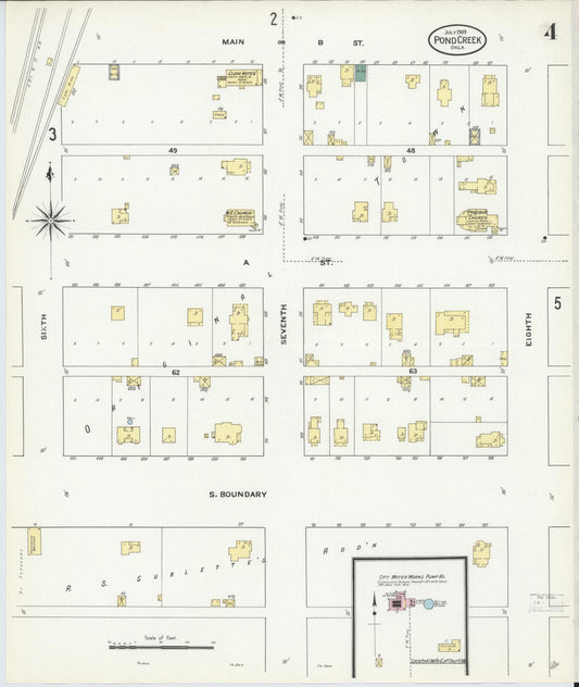 Sanborn Fire Insurance Map from Pond Creek, Grant County, Oklahoma (1909), Sheet #0004 - Historic Sanborn Fire Insurance Map Print, vintage old map wall art, antique decor, genealogy gift, Oklahoma Oklahoma map