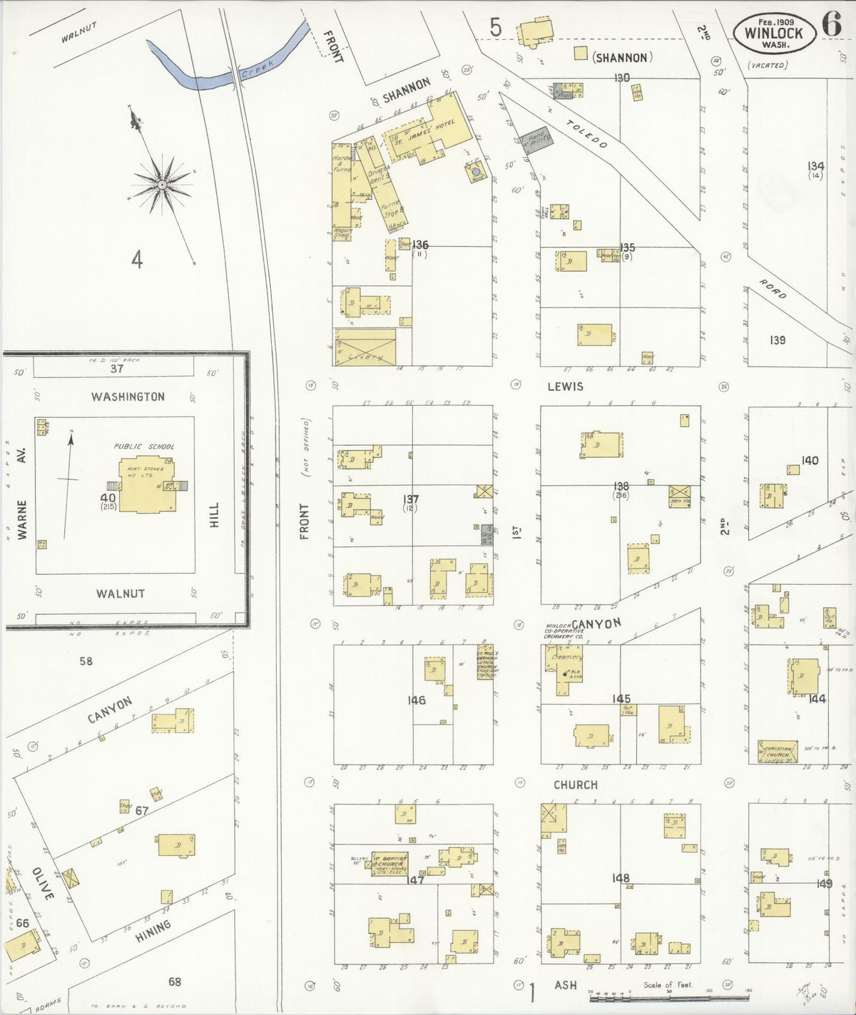 Sanborn Fire Insurance Map from Winlock, Lewis County, Washington (1909), Sheet #0006 - Historic Sanborn Fire Insurance Map Print, vintage old map wall art, antique decor, genealogy gift, Washington Washington map