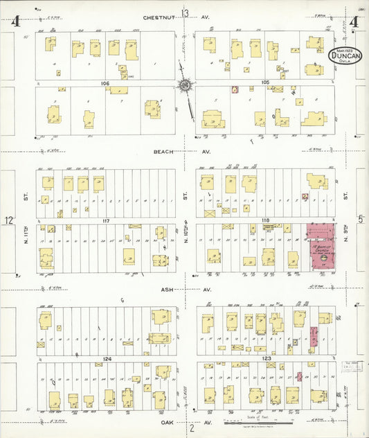 Sanborn Fire Insurance Map from Duncan, Stephens County, Oklahoma (1923), Sheet #0004 - Historic Sanborn Fire Insurance Map Print, vintage old map wall art, antique decor, genealogy gift, Oklahoma Oklahoma map