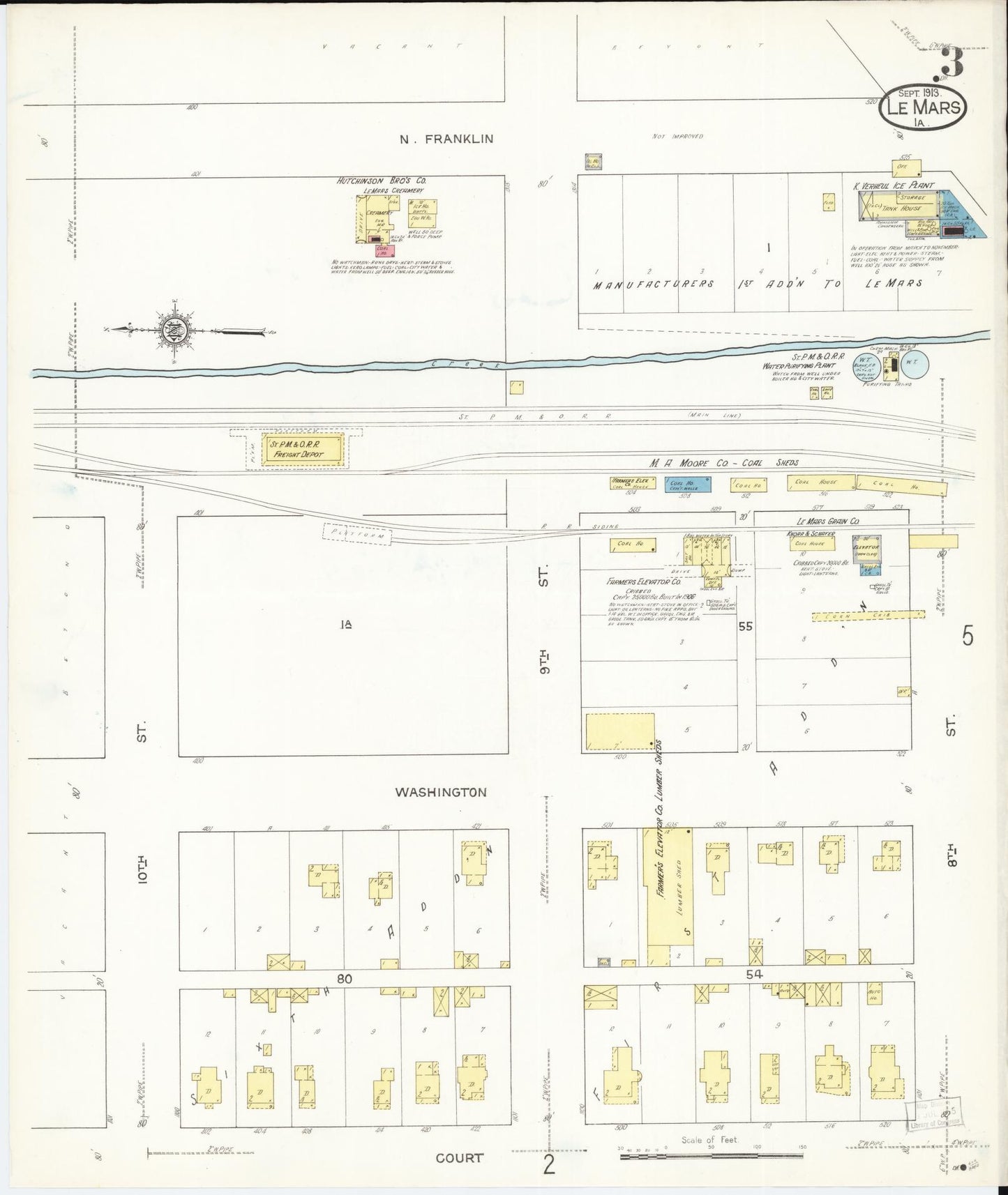 Sanborn Fire Insurance Map from Le Mars, Plymouth County, Iowa (1913), Sheet #0003 - Historic Sanborn Fire Insurance Map Print, vintage old map wall art