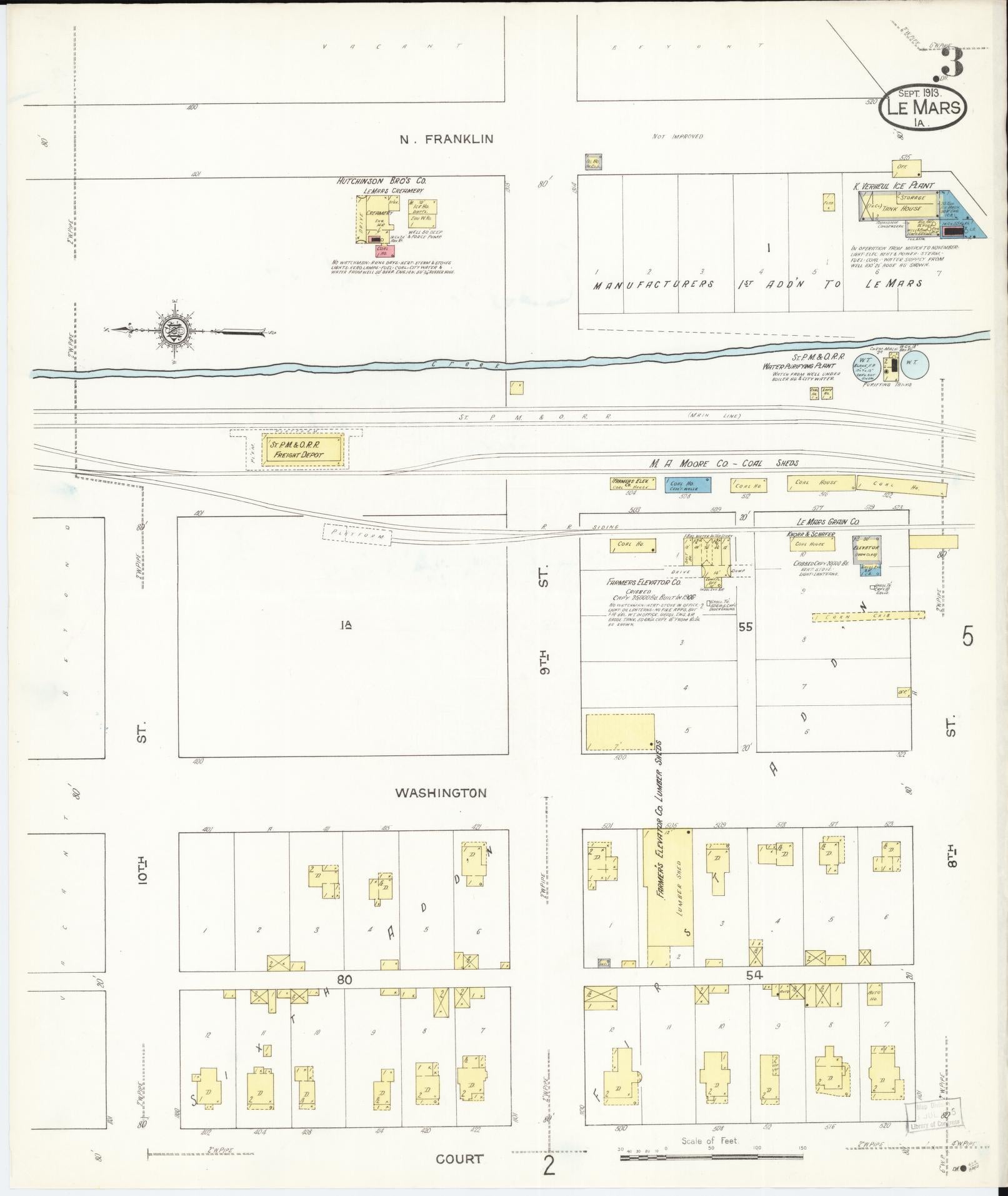Sanborn Fire Insurance Map from Le Mars, Plymouth County, Iowa (1913), Sheet #0003 - Historic Sanborn Fire Insurance Map Print, vintage old map wall art