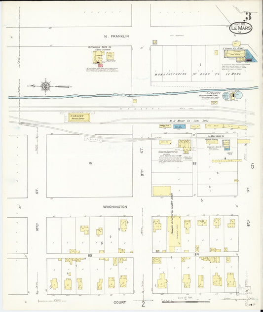 Sanborn Fire Insurance Map from Le Mars, Plymouth County, Iowa (1913), Sheet #0003 - Historic Sanborn Fire Insurance Map Print, vintage old map wall art
