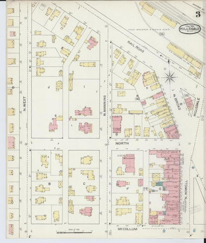 Sanborn Fire Insurance Map from Hillsdale, Hillsdale County, Michigan (1893), Sheet #0003 - Complete Map Set gallery image, historic Sanborn map, vintage wall art, Michigan Michigan