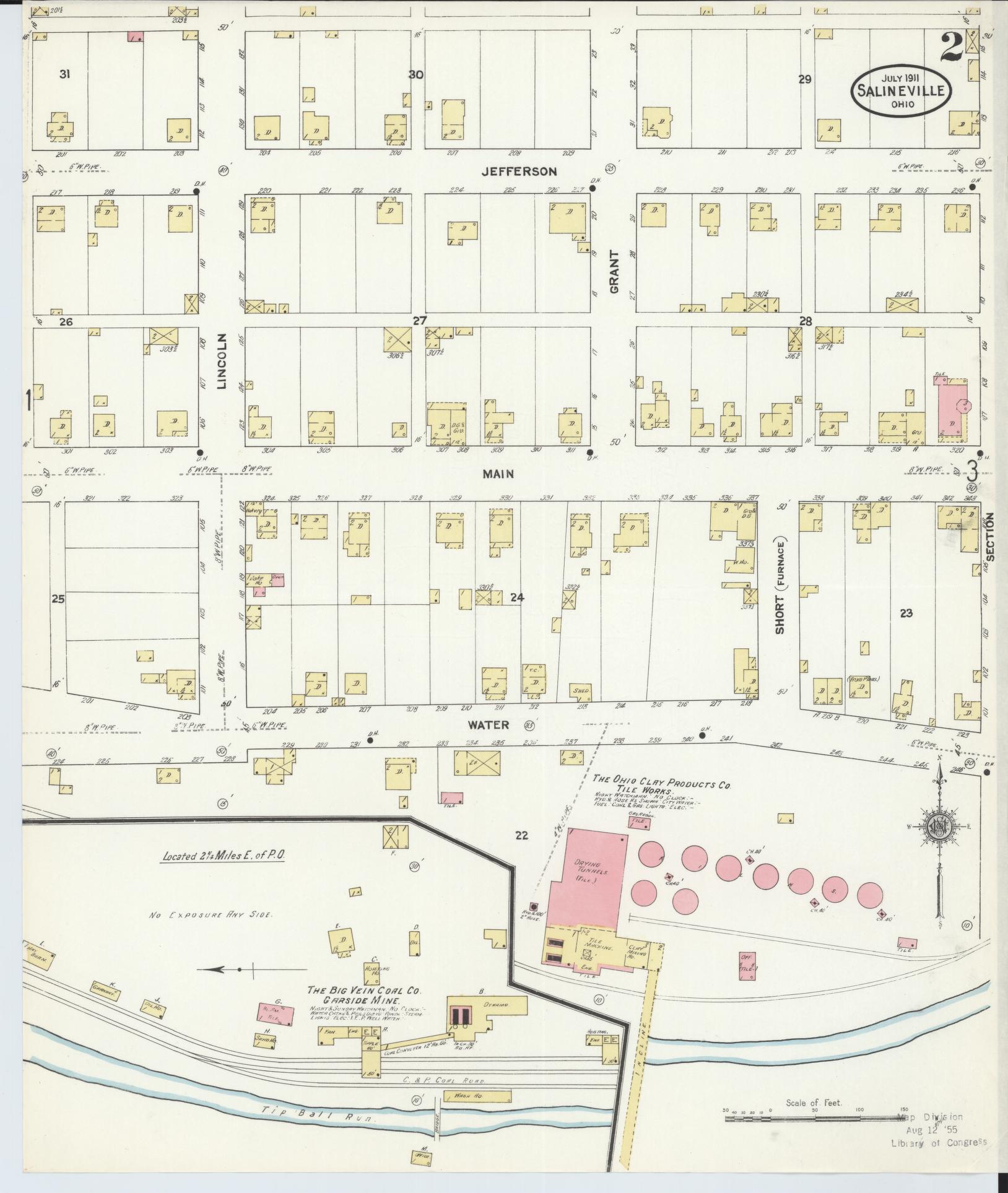 Sanborn Fire Insurance Map from Salineville, Columbiana County, Ohio (1911), Sheet #0002 - Historic Sanborn Fire Insurance Map Print, vintage old map wall art, antique decor, genealogy gift, Ohio Ohio map