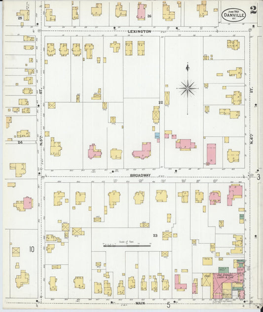 Sanborn Fire Insurance Map from Danville, Boyle County, Kentucky (1901), Sheet #0002 - Historic Sanborn Fire Insurance Map Print, vintage old map wall art, antique decor, genealogy gift, Kentucky Kentucky map
