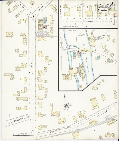 Sanborn Fire Insurance Map from Enosburg Falls, Franklin County, Vermont (1895), Sheet #0002 - Complete Map Set gallery image, historic Sanborn map, vintage wall art, Vermont Vermont