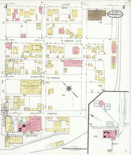 Sanborn Fire Insurance Map from Brownsville, Cameron County, Texas (1926), Sheet #0004 - Historic Sanborn Fire Insurance Map Print, vintage old map wall art, antique decor, genealogy gift, Texas Texas map