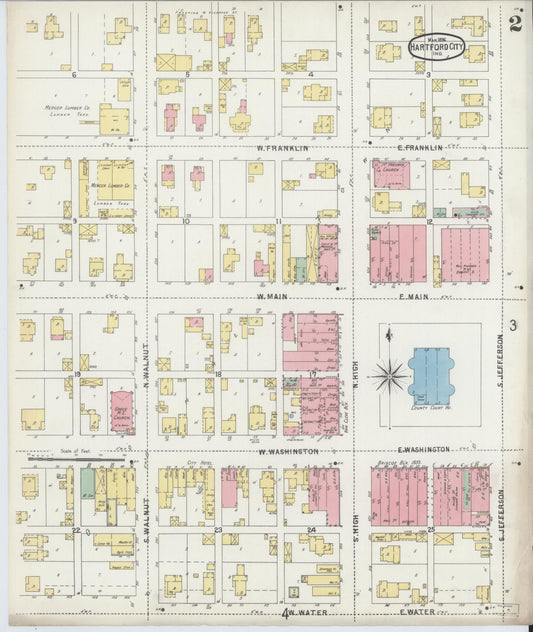 Sanborn Fire Insurance Map from Hartford City, Blackford County, Indiana (1896), Sheet #0002 - Historic Sanborn Fire Insurance Map Print, vintage old map wall art, antique decor, genealogy gift, Indiana Indiana map