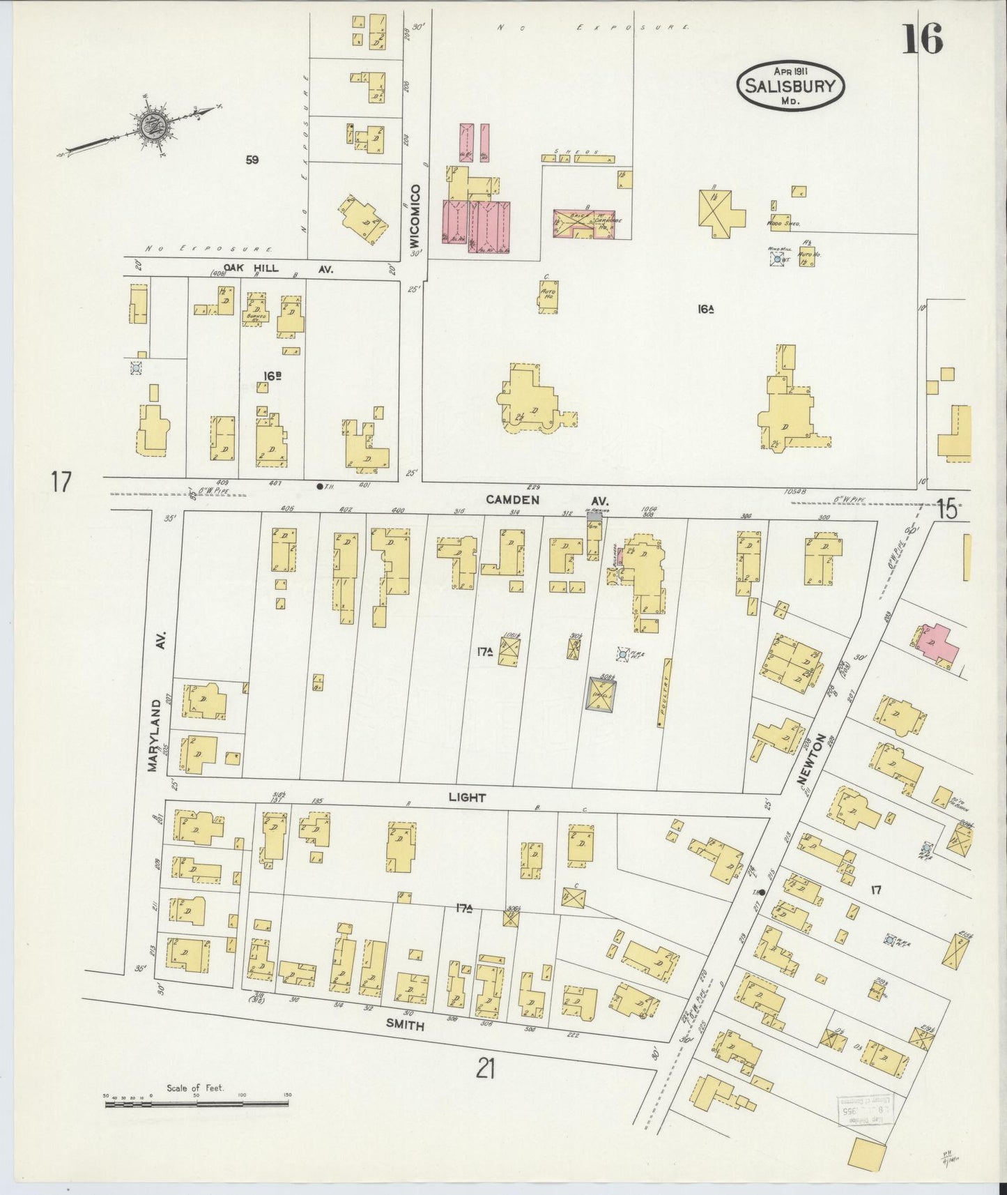 Sanborn Fire Insurance Map from Salisbury, Wicomico County, Maryland (1911), Sheet #0016 - Historic Sanborn Fire Insurance Map Print, vintage old map wall art
