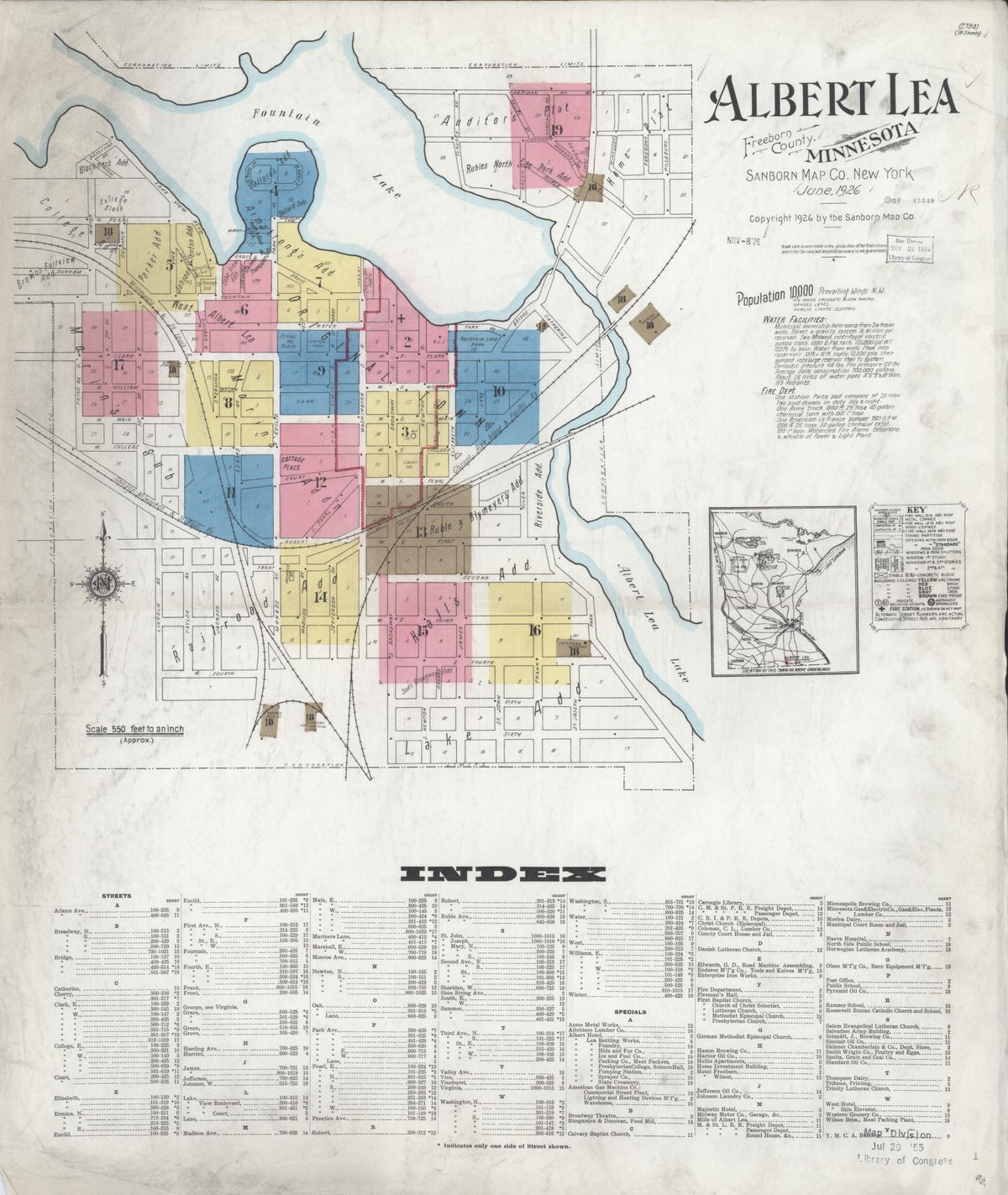Sanborn Fire Insurance Map from Albert Lea, Freeborn County, Minnesota (1926), Sheet #0001 - Complete Map Set gallery image, historic Sanborn map, vintage wall art, Minnesota Minnesota