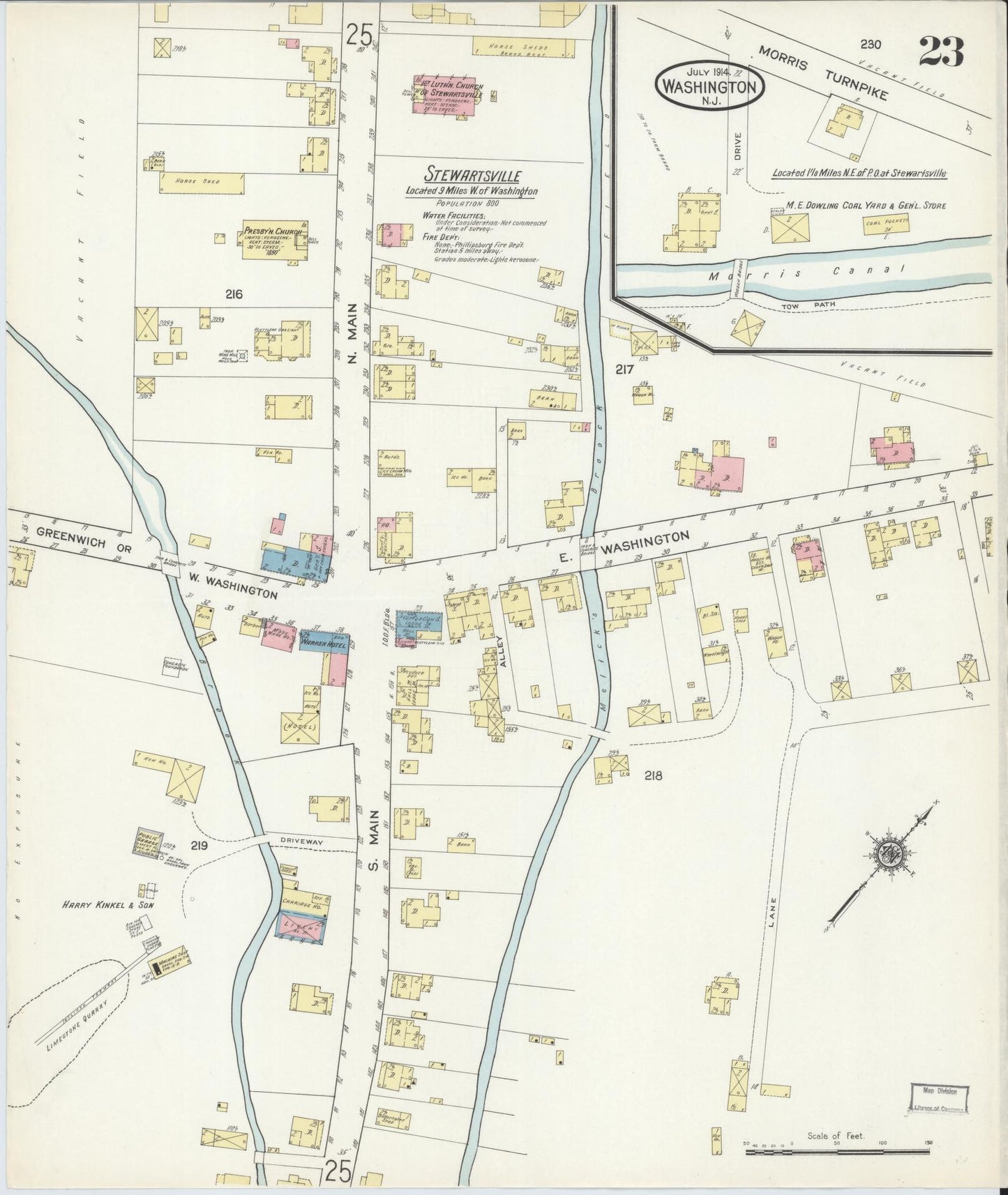 Sanborn Fire Insurance Map from Washington, Warren County, New Jersey (1914), Sheet #0023 - Historic Sanborn Fire Insurance Map Print, vintage old map wall art, antique decor, genealogy gift, Washington Washington map