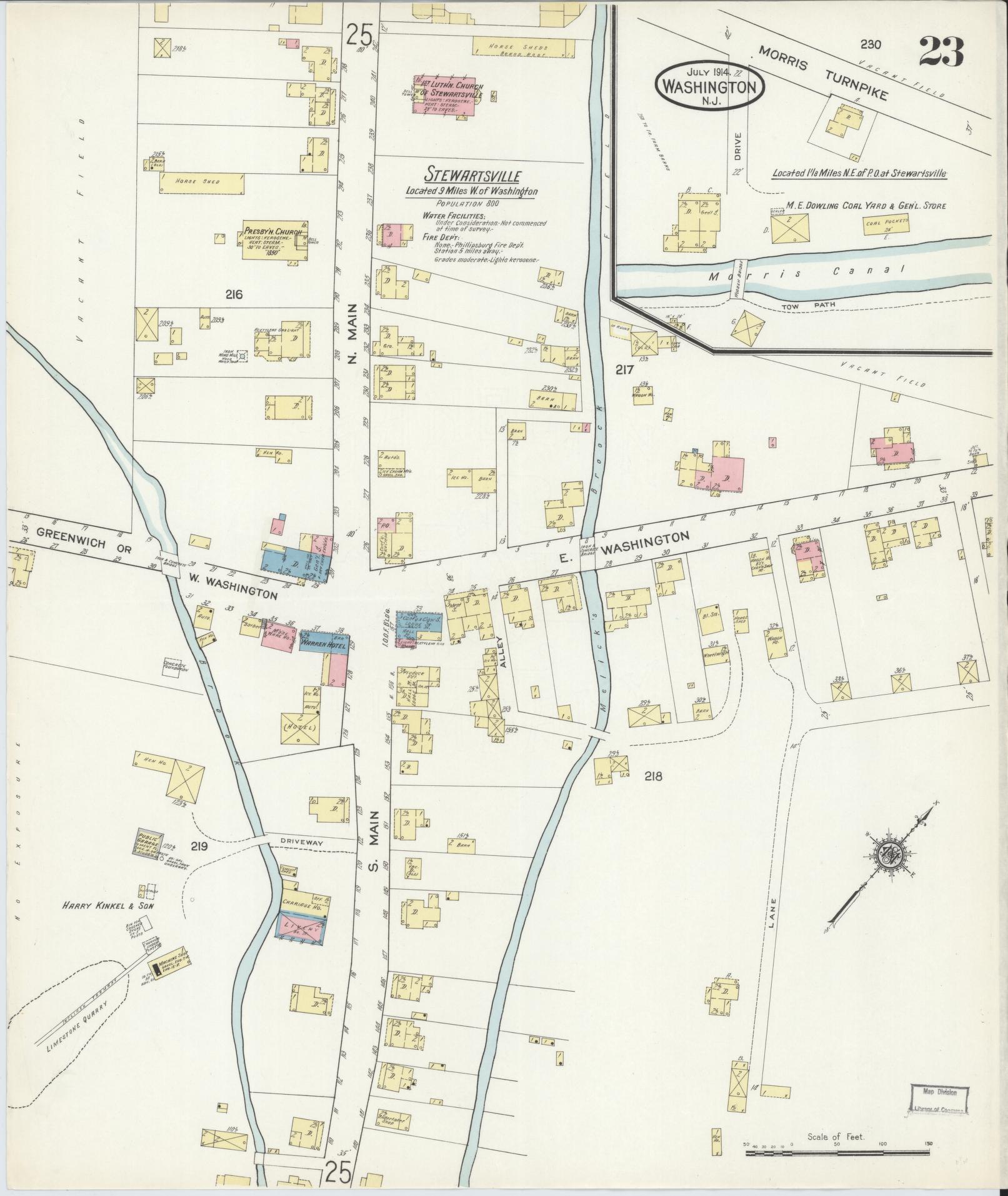 Sanborn Fire Insurance Map from Washington, Warren County, New Jersey (1914), Sheet #0023 - Historic Sanborn Fire Insurance Map Print, vintage old map wall art, antique decor, genealogy gift, Washington Washington map