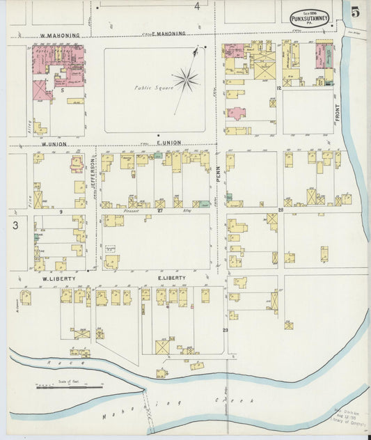 Sanborn Fire Insurance Map from Punxsutawney, Jefferson County, Pennsylvania (1896), Sheet #0005 - Historic Sanborn Fire Insurance Map Print, vintage old map wall art, antique decor, genealogy gift, Pennsylvania Pennsylvania map