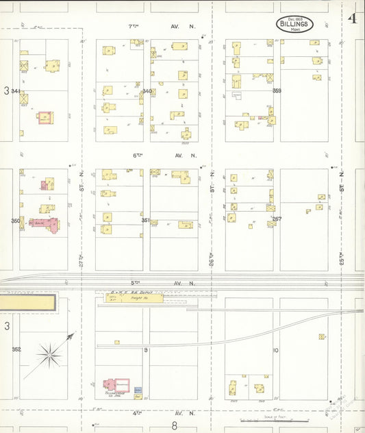 Sanborn Fire Insurance Map from Billings, Yellowstone County, Montana (1903), Sheet #0004 - Historic Sanborn Fire Insurance Map Print, vintage old map wall art, antique decor, genealogy gift, Montana Montana map