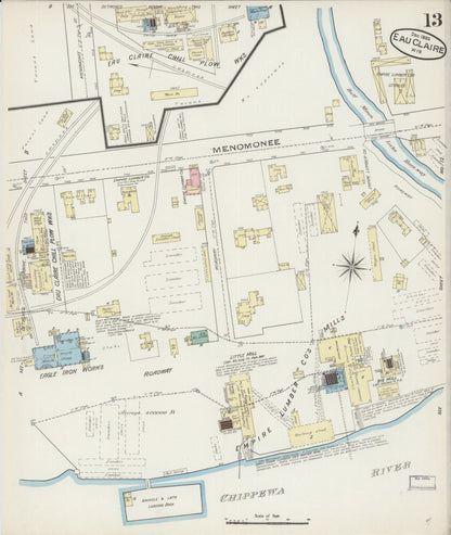 Sanborn Fire Insurance Map from Eau Claire, Eau Claire County, Wisconsin (1885), Sheet #0013 - Historic Sanborn Fire Insurance Map Print, vintage old map wall art, antique decor, genealogy gift, Wisconsin Wisconsin map