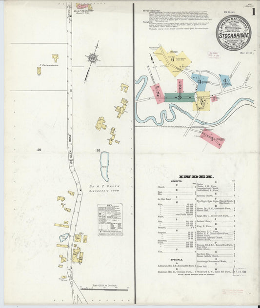 Sanborn Fire Insurance Map from Stockbridge, Berkshire County, Massachusetts (1911), Sheet #0001 - Complete Map Set gallery image, historic Sanborn map, vintage wall art, Massachusetts Massachusetts