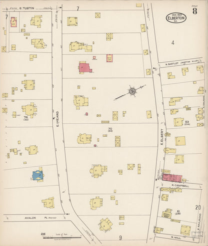 Sanborn Fire Insurance Map from Elberton, Elbert County, Georgia (1922), Sheet #0008 - Complete Map Set gallery image, historic Sanborn map, vintage wall art, Georgia Georgia