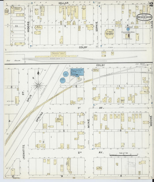 Sanborn Fire Insurance Map from Bessemer, Gogebic County, Michigan (1891), Sheet #0002 - Historic Sanborn Fire Insurance Map Print, vintage old map wall art, antique decor, genealogy gift, Michigan Michigan map