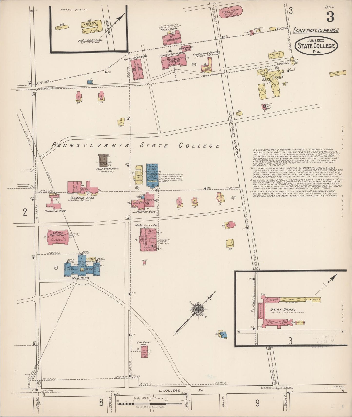 Sanborn Fire Insurance Map from State College, Centre County, Pennsylvania (1922), Sheet #0003 - Complete Map Set gallery image, historic Sanborn map, vintage wall art, Pennsylvania Pennsylvania