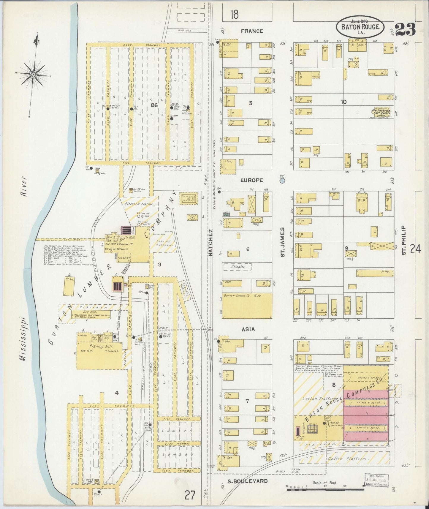 Sanborn Fire Insurance Map from Baton Rouge, East Baton Rouge Parish, Louisiana (1903), Sheet #0023 - Complete Map Set gallery image, historic Sanborn map, vintage wall art, Louisiana Louisiana