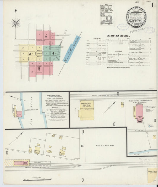 Sanborn Fire Insurance Map from Fayetteville, Lincoln County, Tennessee (1897), Sheet #0001 - Historic Sanborn Fire Insurance Map Print, vintage old map wall art, antique decor, genealogy gift, Tennessee Tennessee map