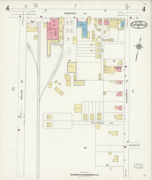 Baltimore, Maryland - 1925 - Sanborn Fire Insurance Map, Sheet #0004 - Historic Sanborn Fire Insurance Map Print, Baltimore Maryland 1925 0004 vintage old map wall art