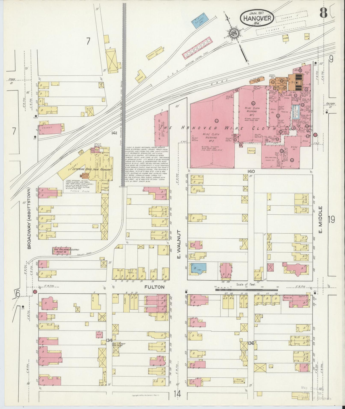Sanborn Fire Insurance Map from Hanover, York County, Pennsylvania (1917), Sheet #0008 - Complete Map Set gallery image, historic Sanborn map, vintage wall art, Pennsylvania Pennsylvania