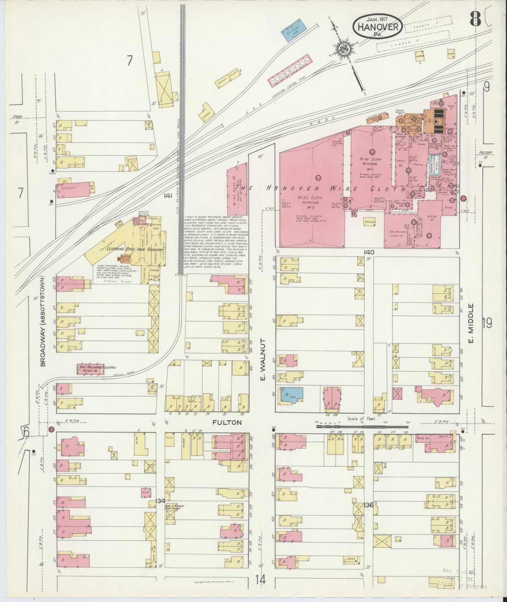 Sanborn Fire Insurance Map from Hanover, York County, Pennsylvania (1917), Sheet #0008 - Complete Map Set gallery image, historic Sanborn map, vintage wall art, Pennsylvania Pennsylvania