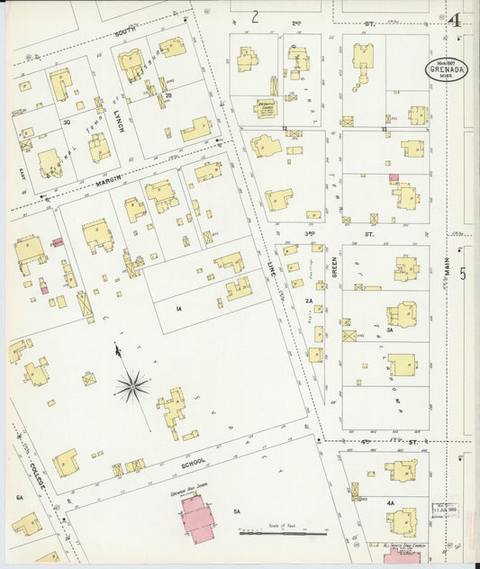 Sanborn Fire Insurance Map from Grenada, Grenada County, Mississippi (1907), Sheet #0004 - Historic Sanborn Fire Insurance Map Print, vintage old map wall art, antique decor, genealogy gift, Mississippi Mississippi map