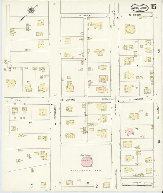 Sanborn Fire Insurance Map from Waxahachie, Ellis County, Texas (1914), Sheet #0015 - Historic Sanborn Fire Insurance Map Print, vintage old map wall art, antique decor, genealogy gift, Texas Texas map