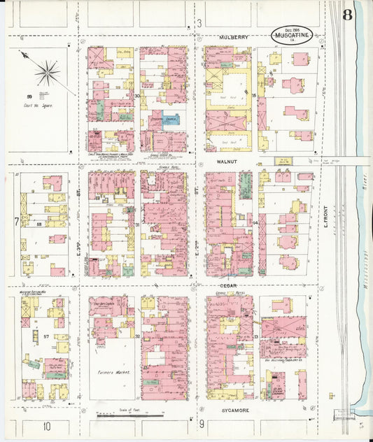 Sanborn Fire Insurance Map from Muscatine, Muscatine County, Iowa (1905), Sheet #0008 - Historic Sanborn Fire Insurance Map Print, vintage old map wall art