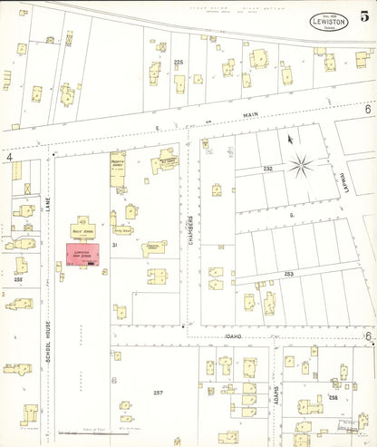 Sanborn Fire Insurance Map from Lewiston, Nez Perce County, Idaho (1900), Sheet #0005 - Complete Map Set gallery image, historic Sanborn map, vintage wall art, Idaho Idaho
