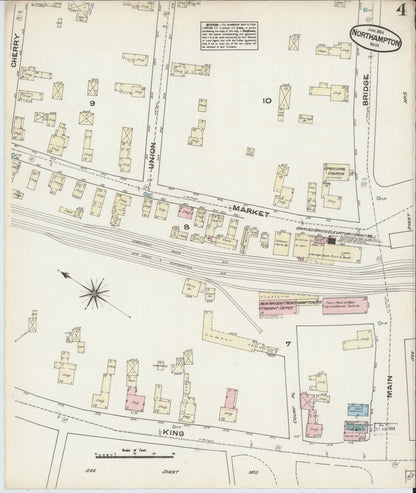 Sanborn Fire Insurance Map from Northampton, Hampshire County, Massachusetts (1884), Sheet #0004 - Historic Sanborn Fire Insurance Map Print, vintage old map wall art, antique decor, genealogy gift, Massachusetts Massachusetts map