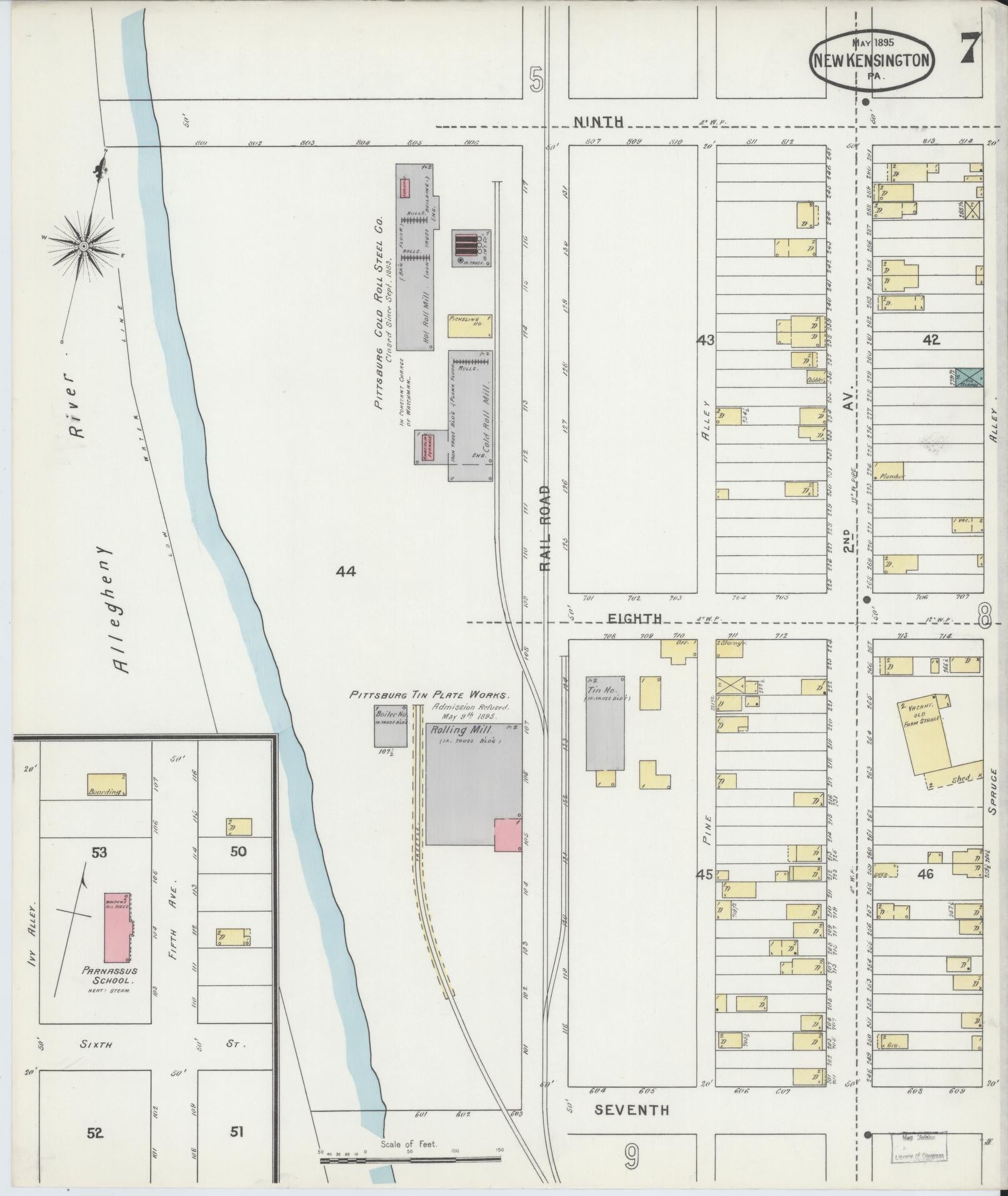 Sanborn Fire Insurance Map from New Kensington, Westmoreland County, Pennsylvania (1895), Sheet #0007 - Complete Map Set gallery image, historic Sanborn map, vintage wall art, Pennsylvania Pennsylvania