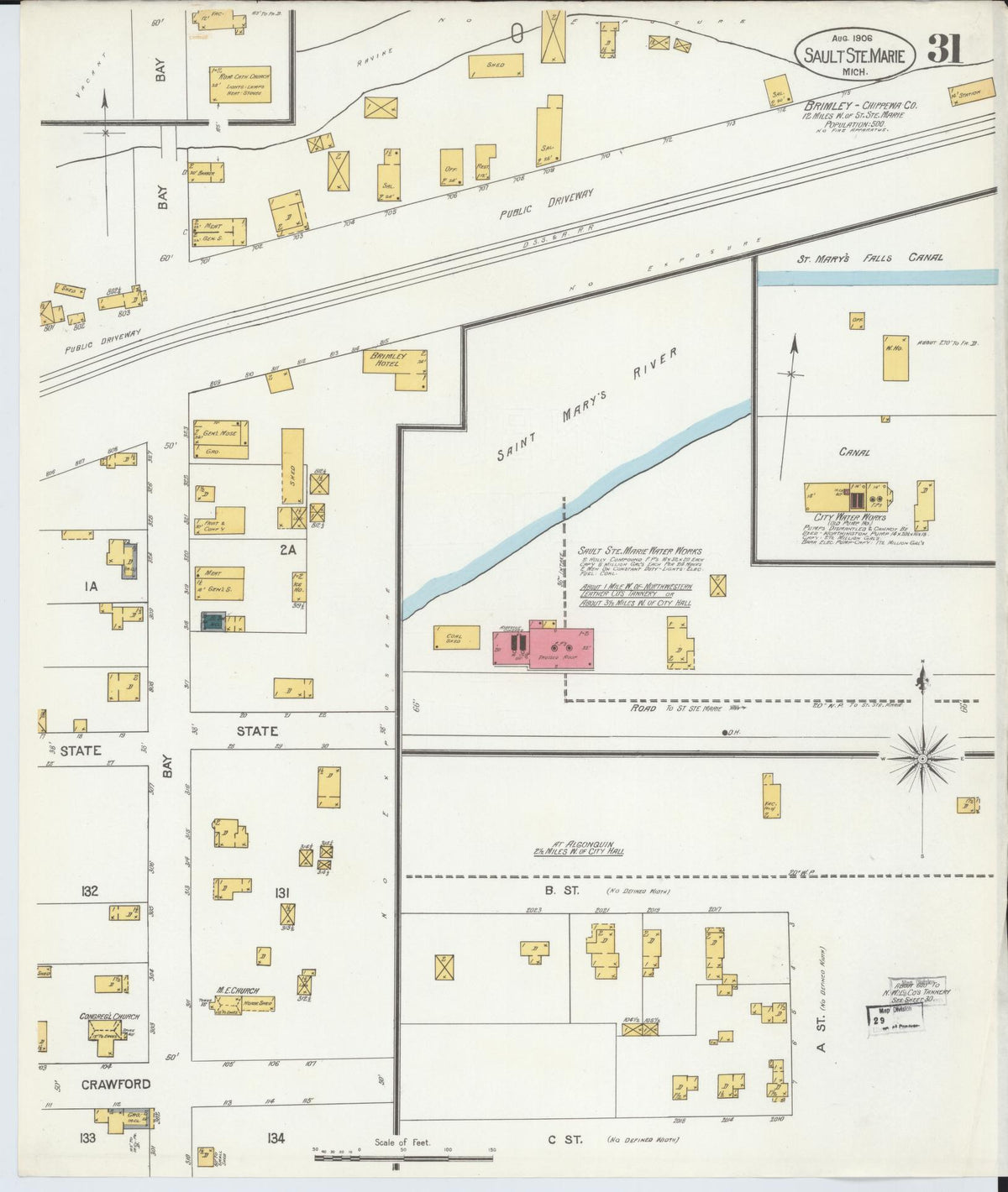 Sanborn Fire Insurance Map from Sault Sainte Marie, Chippewa County, Michigan (1906), Sheet #0031 - Historic Sanborn Fire Insurance Map Print, vintage old map wall art, antique decor, genealogy gift, Michigan Michigan map