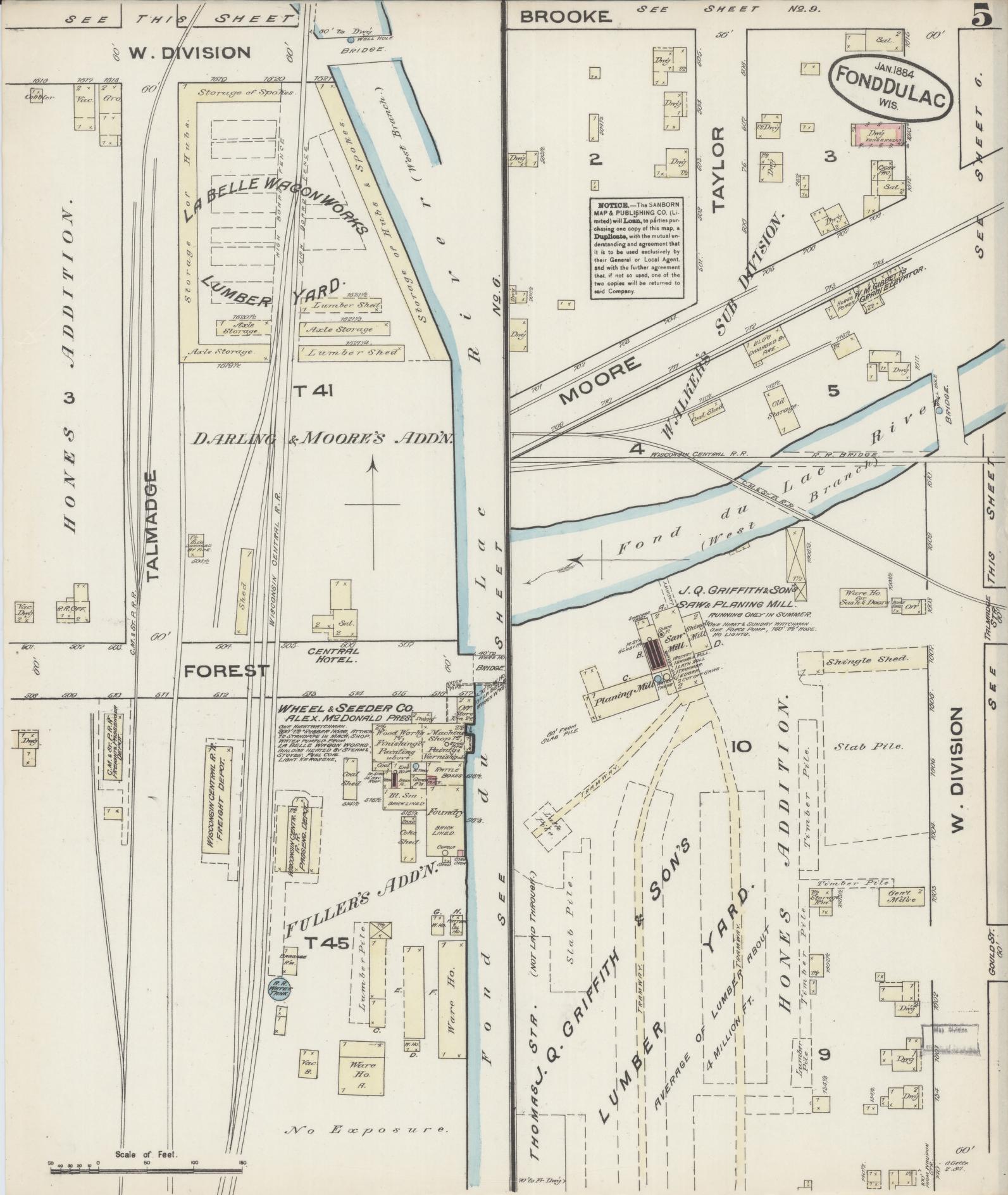 Sanborn Fire Insurance Map from Fond du Lac, Fond du Lac County, Wisconsin (1884), Sheet #0005 - Historic Sanborn Fire Insurance Map Print, vintage old map wall art, antique decor, genealogy gift, Wisconsin Wisconsin map