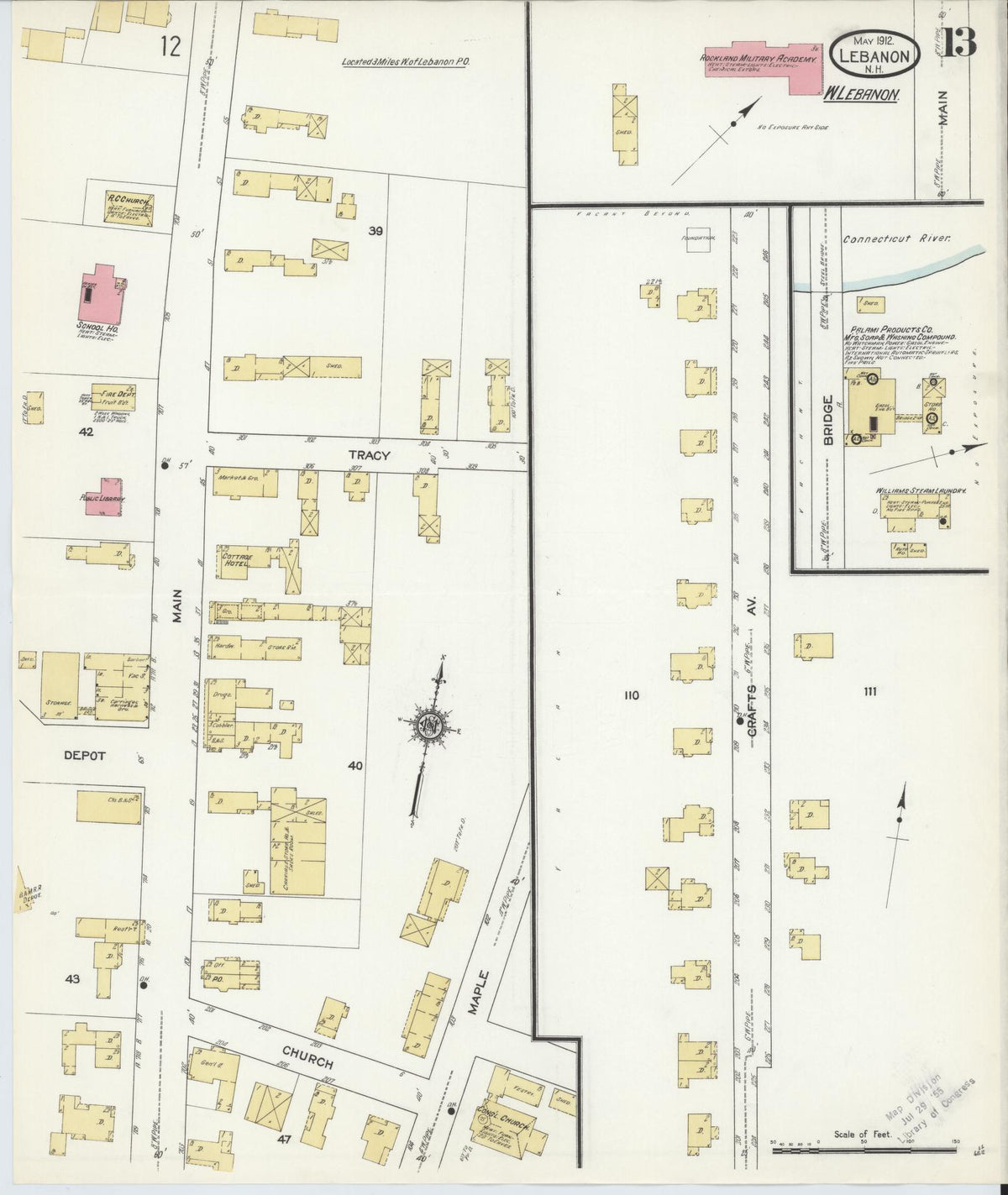 Sanborn Fire Insurance Map from Lebanon, Grafton County, New Hampshire (1912), Sheet #0013 - Complete Map Set gallery image, historic Sanborn map, vintage wall art, New Hampshire New Hampshire