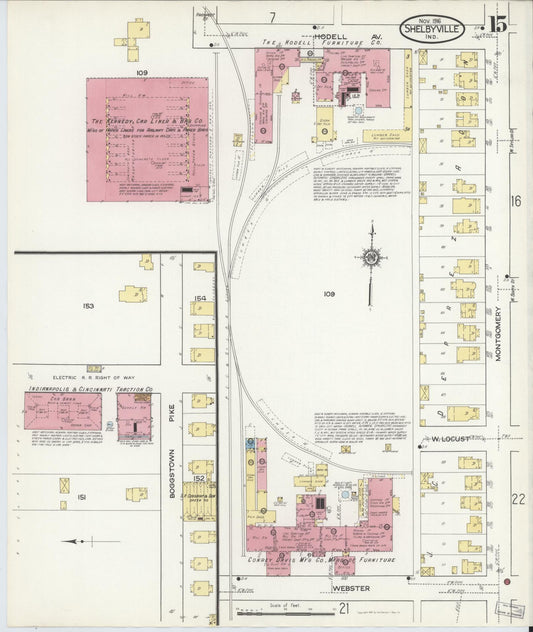 Sanborn Fire Insurance Map from Shelbyville, Shelby County, Indiana (1916), Sheet #0015 - Historic Sanborn Fire Insurance Map Print, vintage old map wall art, antique decor, genealogy gift, Indiana Indiana map