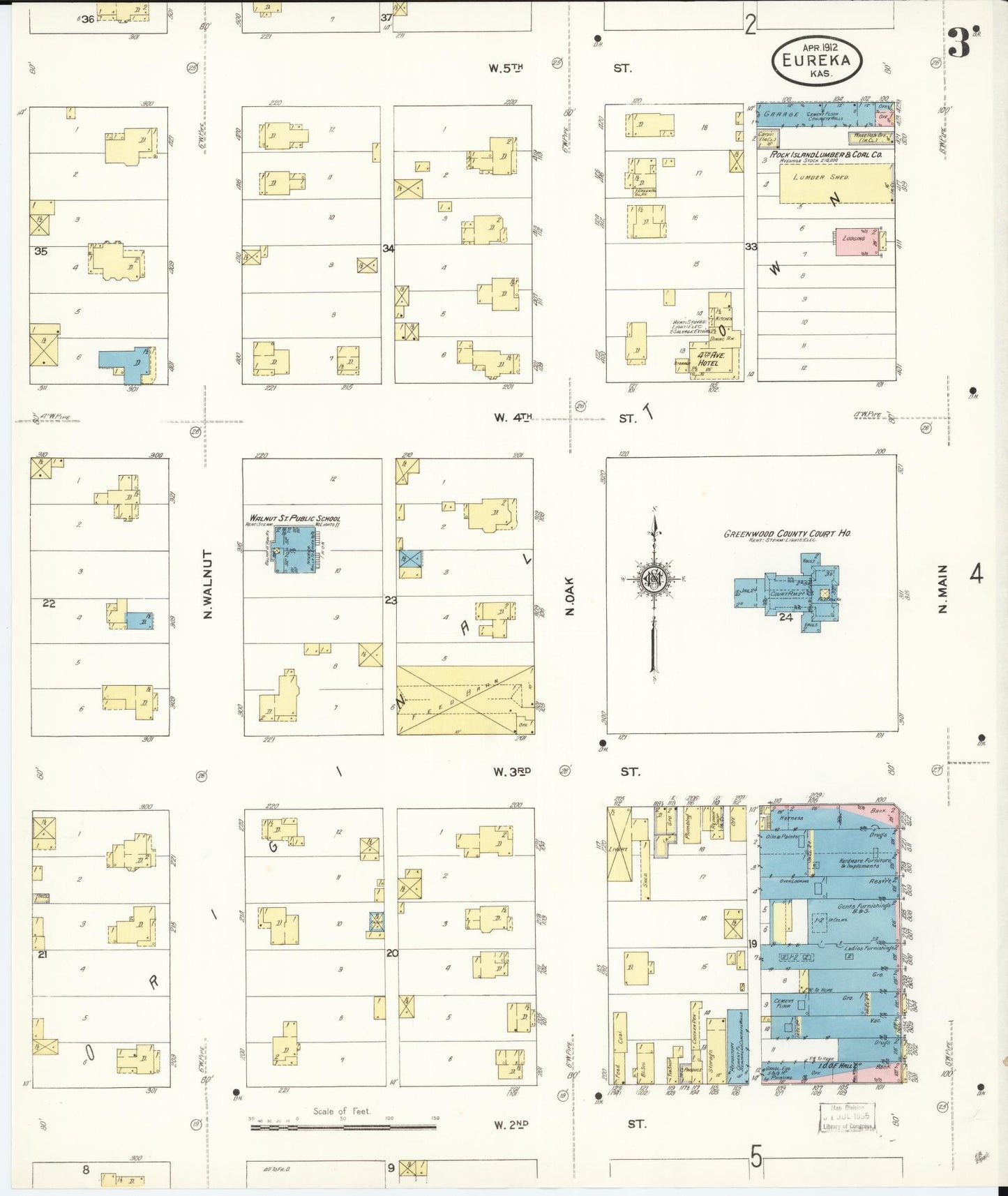 Sanborn Fire Insurance Map from Eureka, Greenwood County, Kansas (1912), Sheet #0003 - Complete Map Set gallery image, historic Sanborn map, vintage wall art, Kansas Kansas